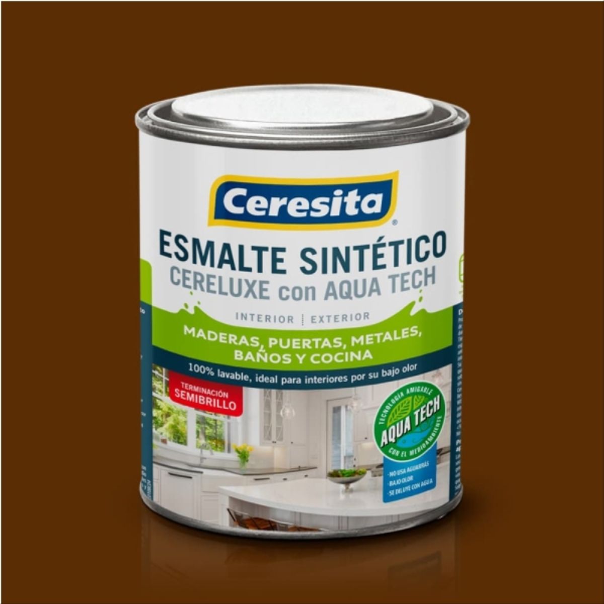 CERESITA - Esmalte sintético Cereluxe Aqua Tech semibrillo café 1/4 gal