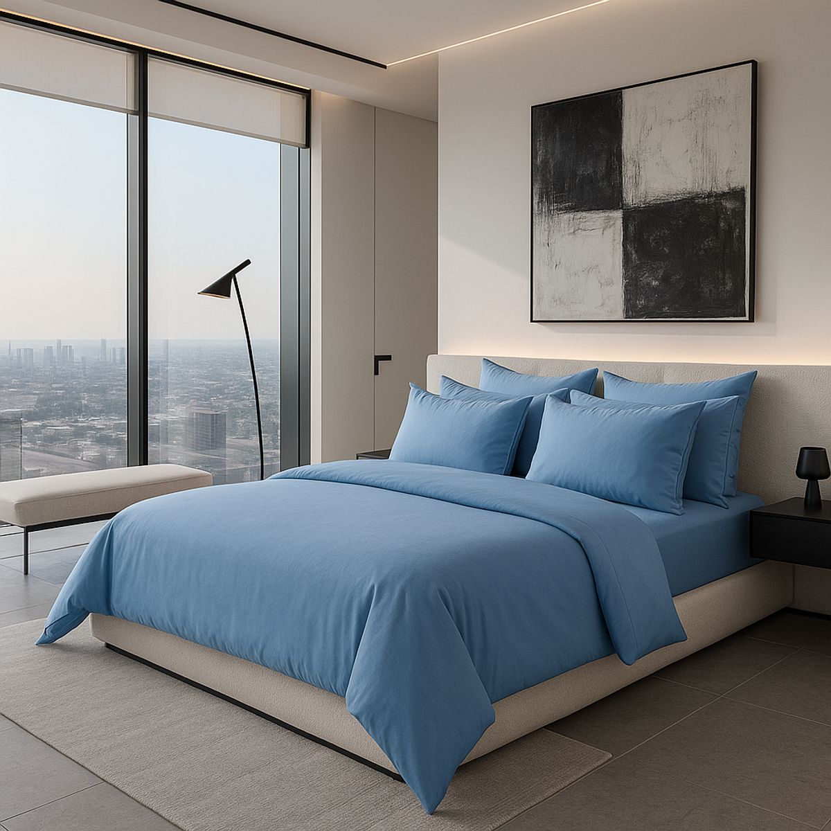 ARMONIA - Set de Sábanas Signature 800 Hilos Azul 2 Plazas