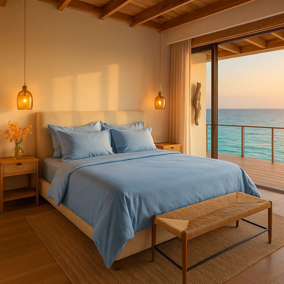 ARMONIA - Set de Sábanas Signature 800 hilos Azul Celeste 2 Plazas