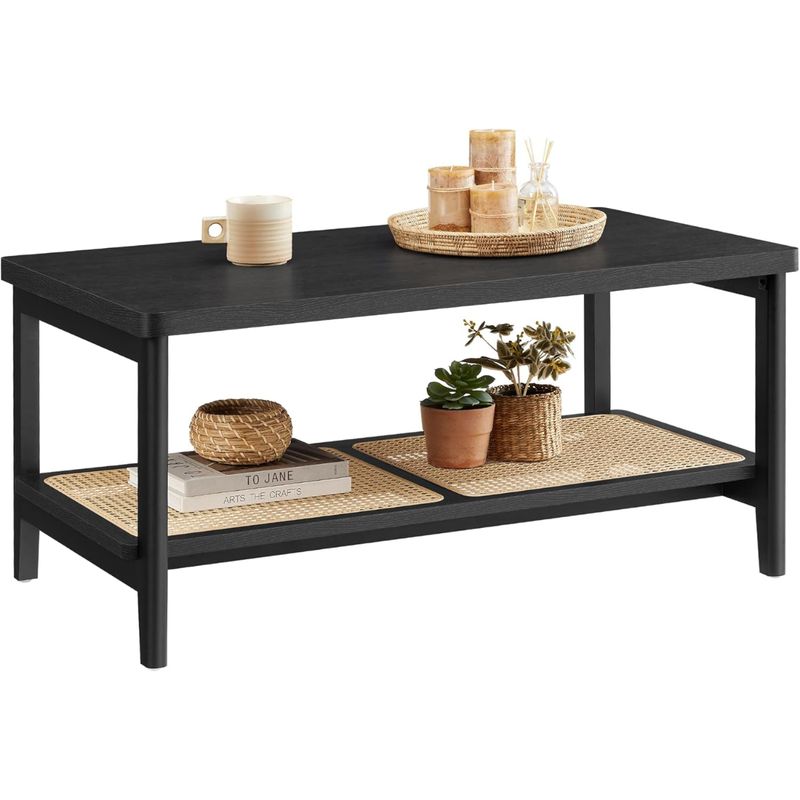 SPACEZAT - Mesa de Centro Rectangular Ratán Negra Melby