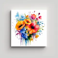 GENERICO - Verano Flores Acuarelas Relieve Arte Pared 80x80 Cm