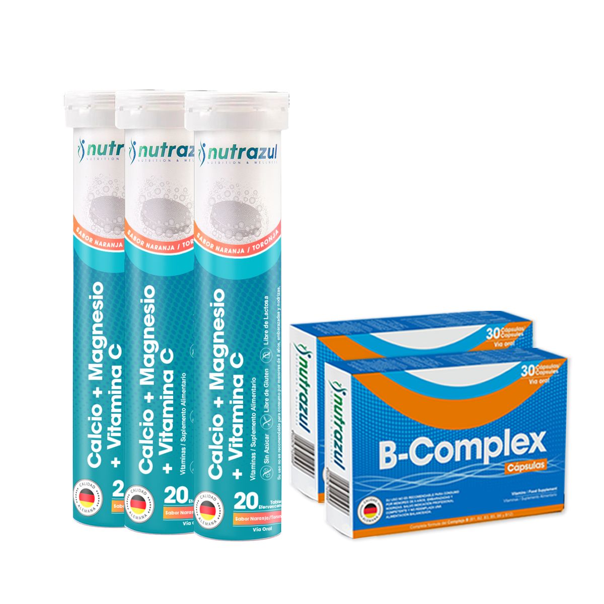 NUTRAZUL - Calcio - Magnesio (3) + Bcomplex Cápsulas (2)  -Pack 5