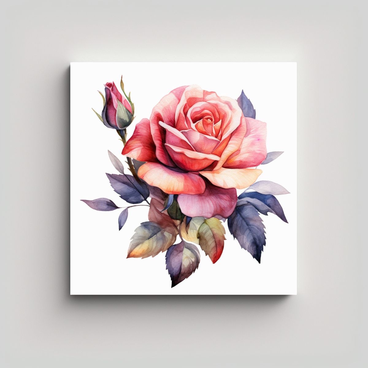 GENERICO - Cuadro Decorativo Espacial Con Rosas En Acuarela 80x80 Cm