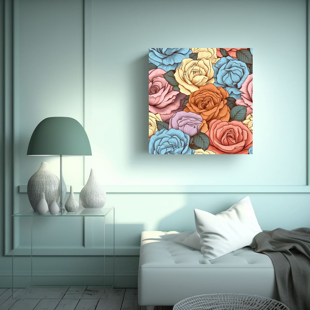GENERICO - Cuadro Moderno De Arte De Pared Con Rosas 70x70 Cm