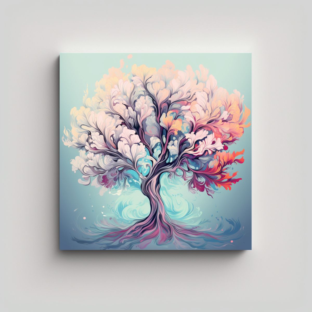 GENERICO - Cuadro De Poder Cuadrado De Un Árbol De Acebo En 80x80 Cm.