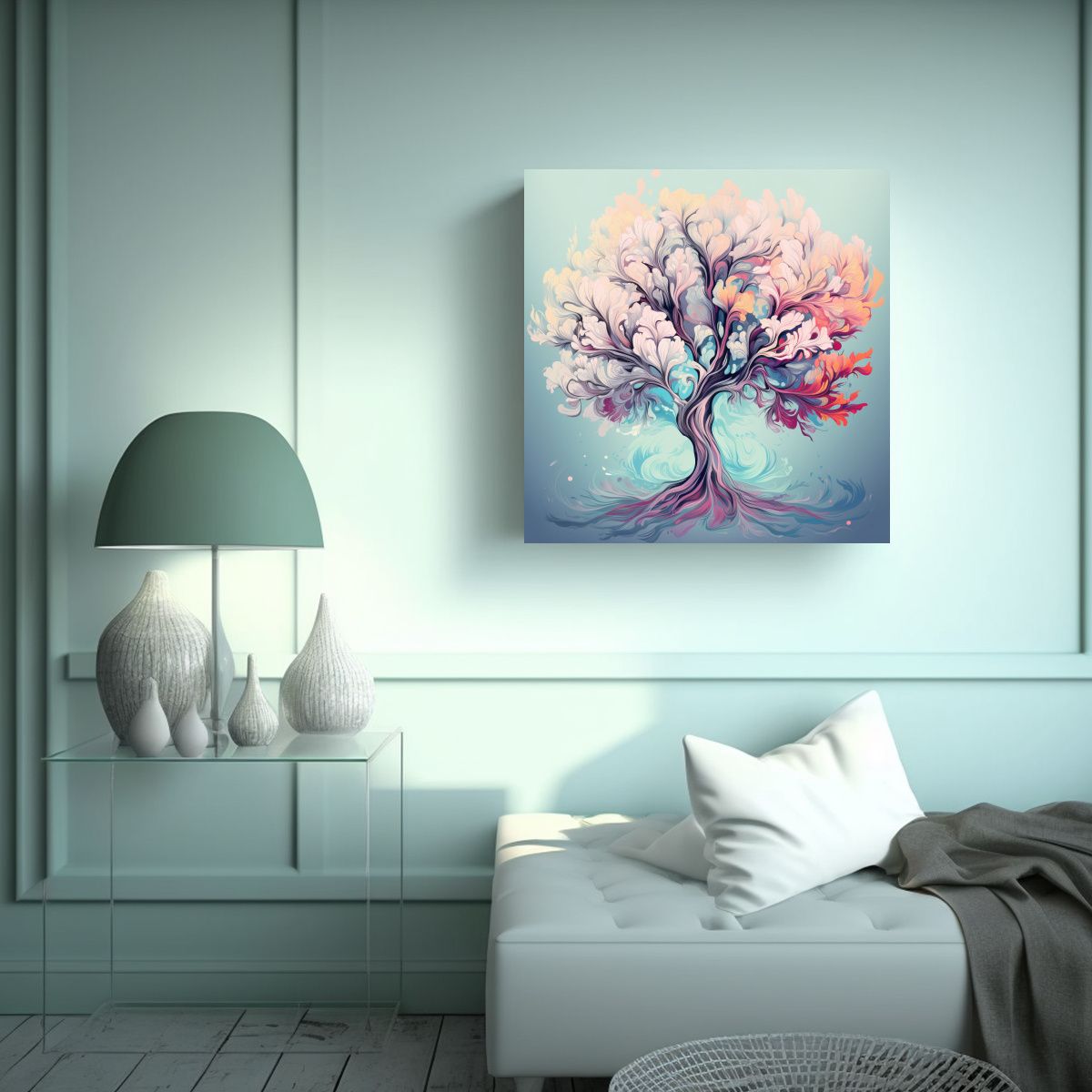GENERICO - Cuadro De Poder Cuadrado De Un Árbol De Acebo En 80x80 Cm.