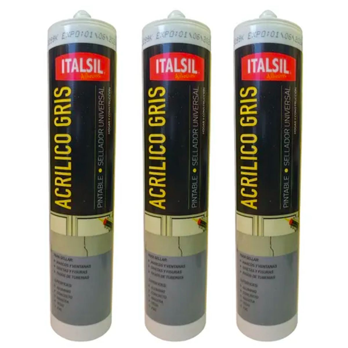 GENERICO - Pack x3 Silicona Pintable Italsil Acrilica Color Gris