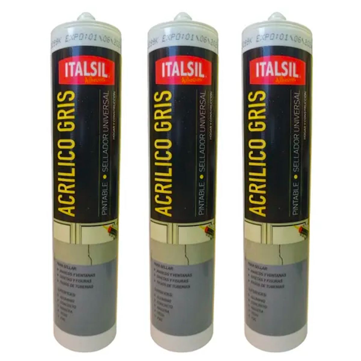 GENERICO - Pack x3 Silicona Pintable Italsil Acrilica Color Gris