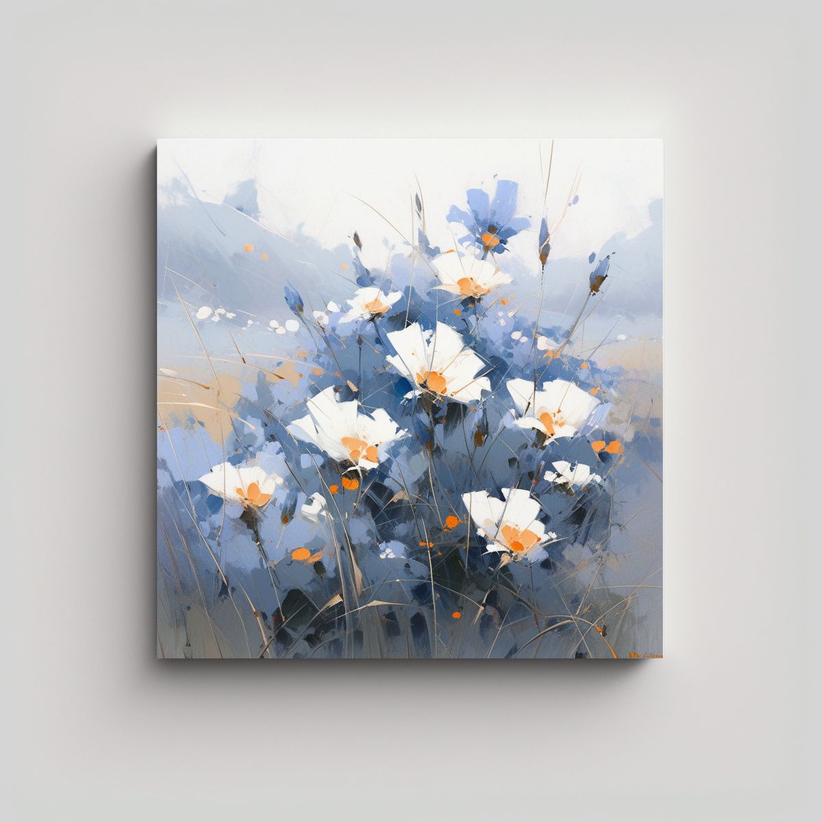 GENERICO - Pintura En Lienzo Moderna Con Flores Azules 70x70 Cm.