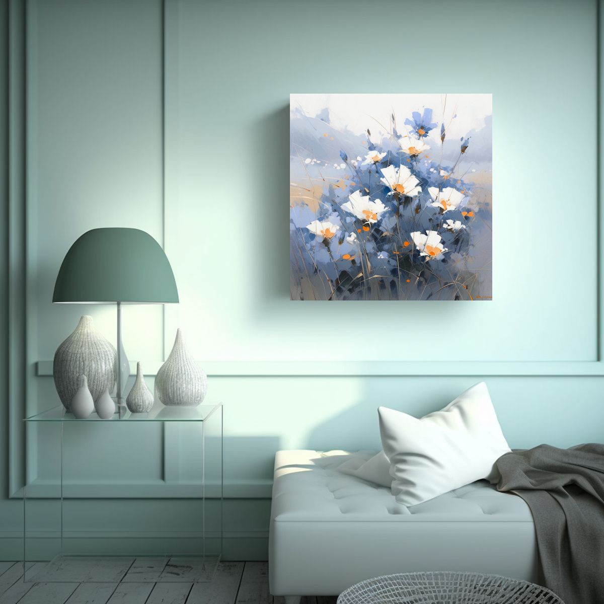 GENERICO - Pintura En Lienzo Moderna Con Flores Azules 70x70 Cm.