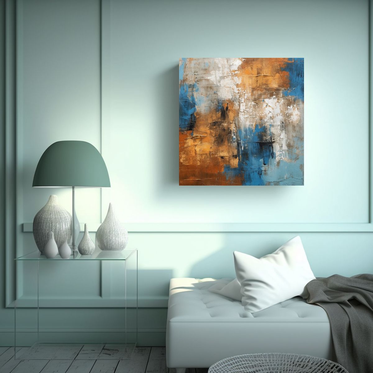 GENERICO - Cuadro Abstracto Azul Marrón Estilo Vanguardia 70x70 Cm