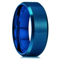 ZG JOYAS - Anillo Titanio 8mm Hombre Mujer Moda Azul