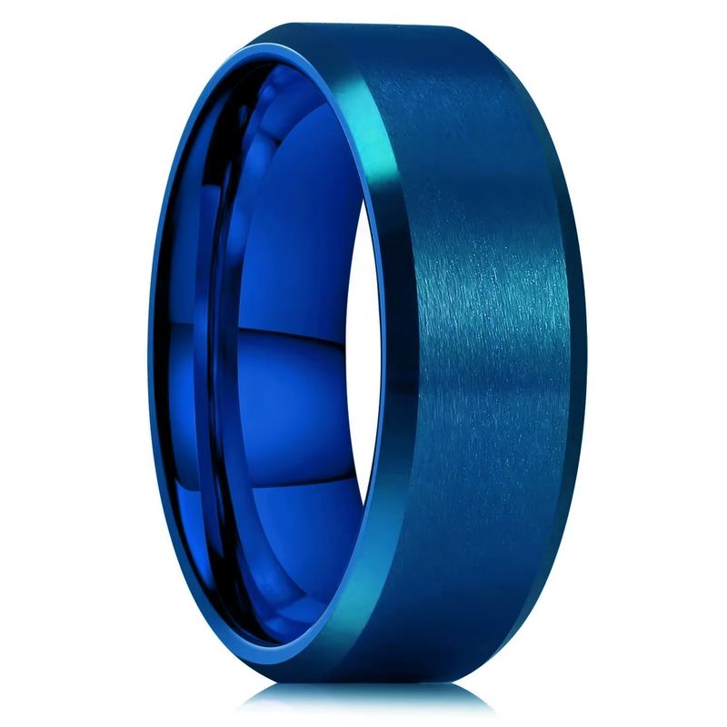 ZG JOYAS - Anillo Titanio 8mm Hombre Mujer Moda Azul