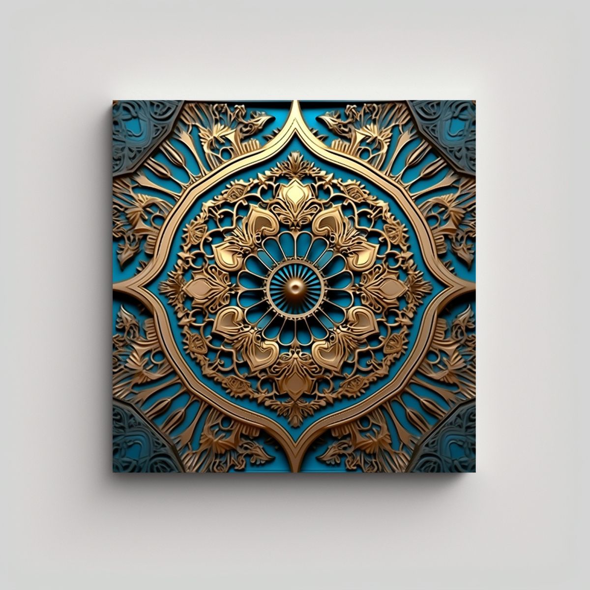 GENERICO - Tela En Bastidor Con Diseño Ornamental Azul Y 80x80 Cm.