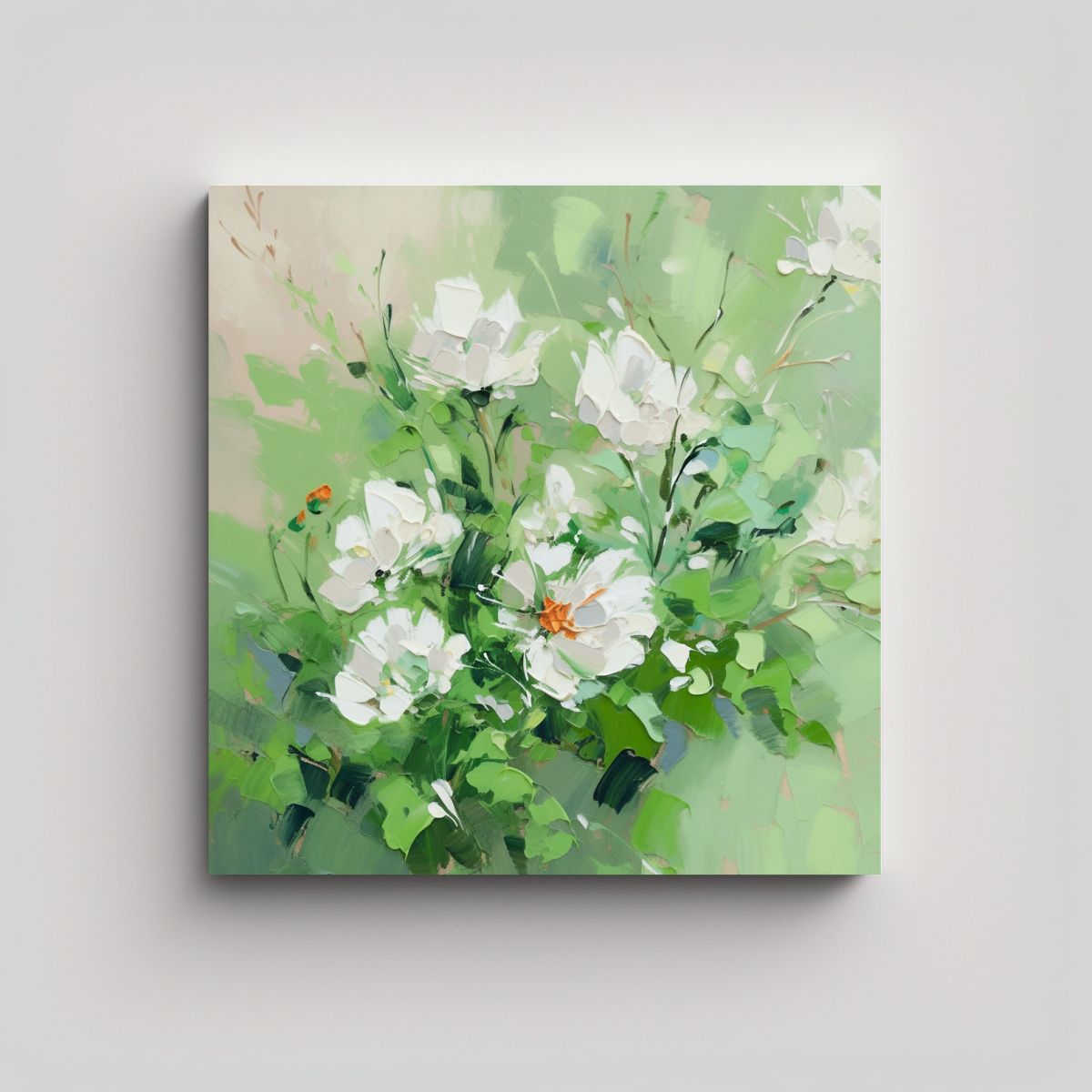 GENERICO - Cuadro De Flores Verdes En Lienzo Estilo Concepto 90x90 Cm