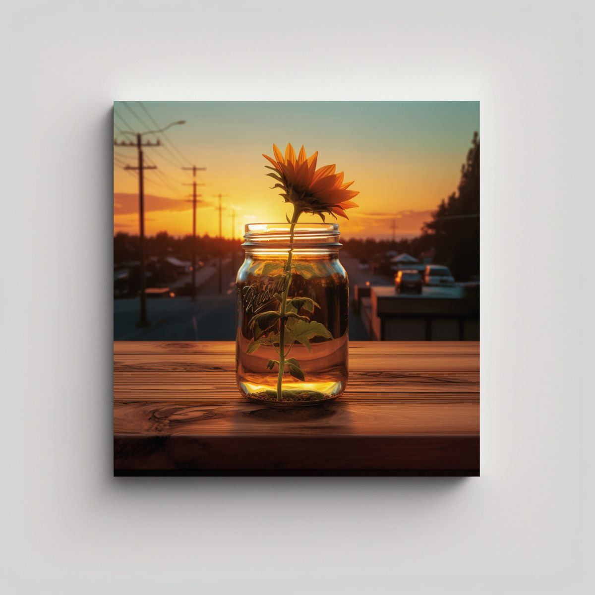 GENERICO - Cuadro De Girasol En Tarro Al Atardecer 80x80 Cm