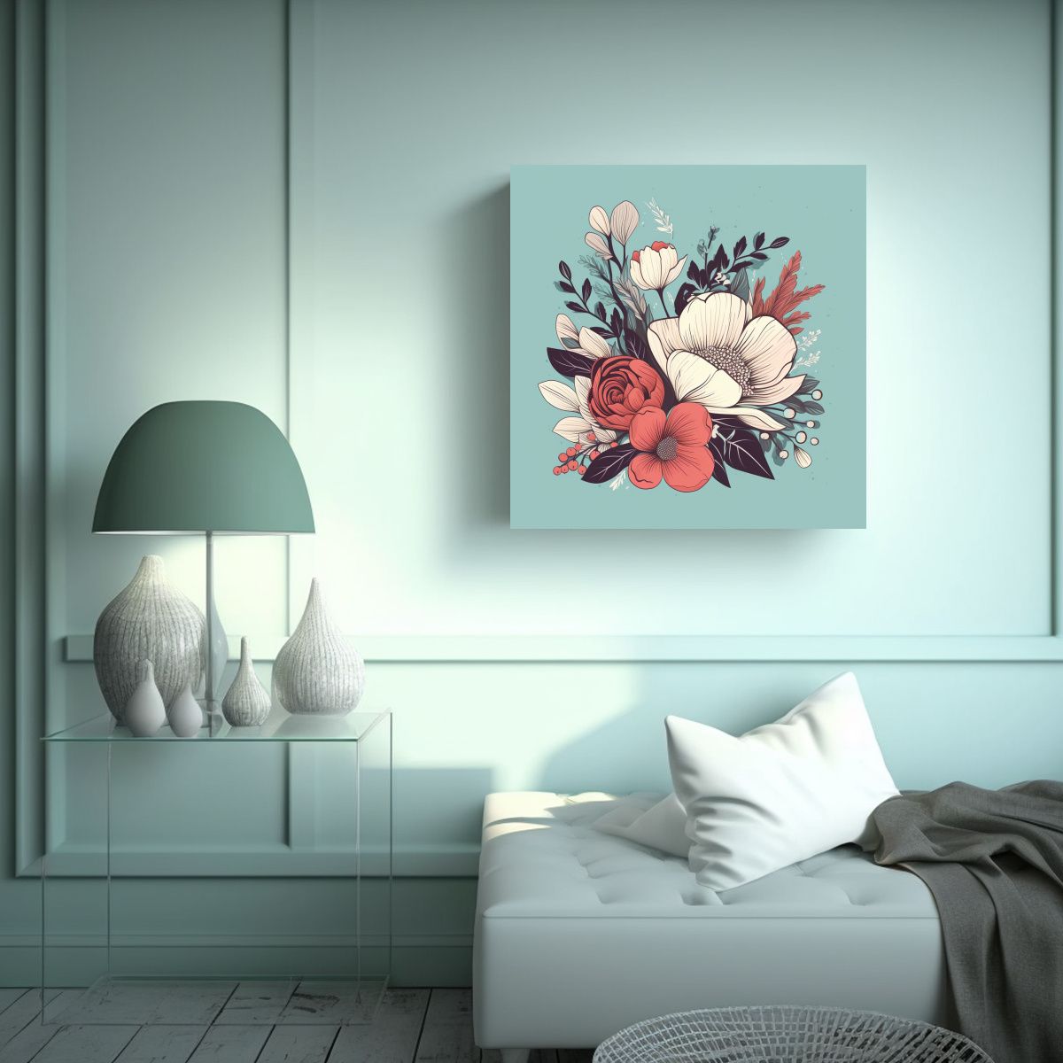 GENERICO - Hermosa Calma Ilustración Floral En Canva Para 80x80 Cm