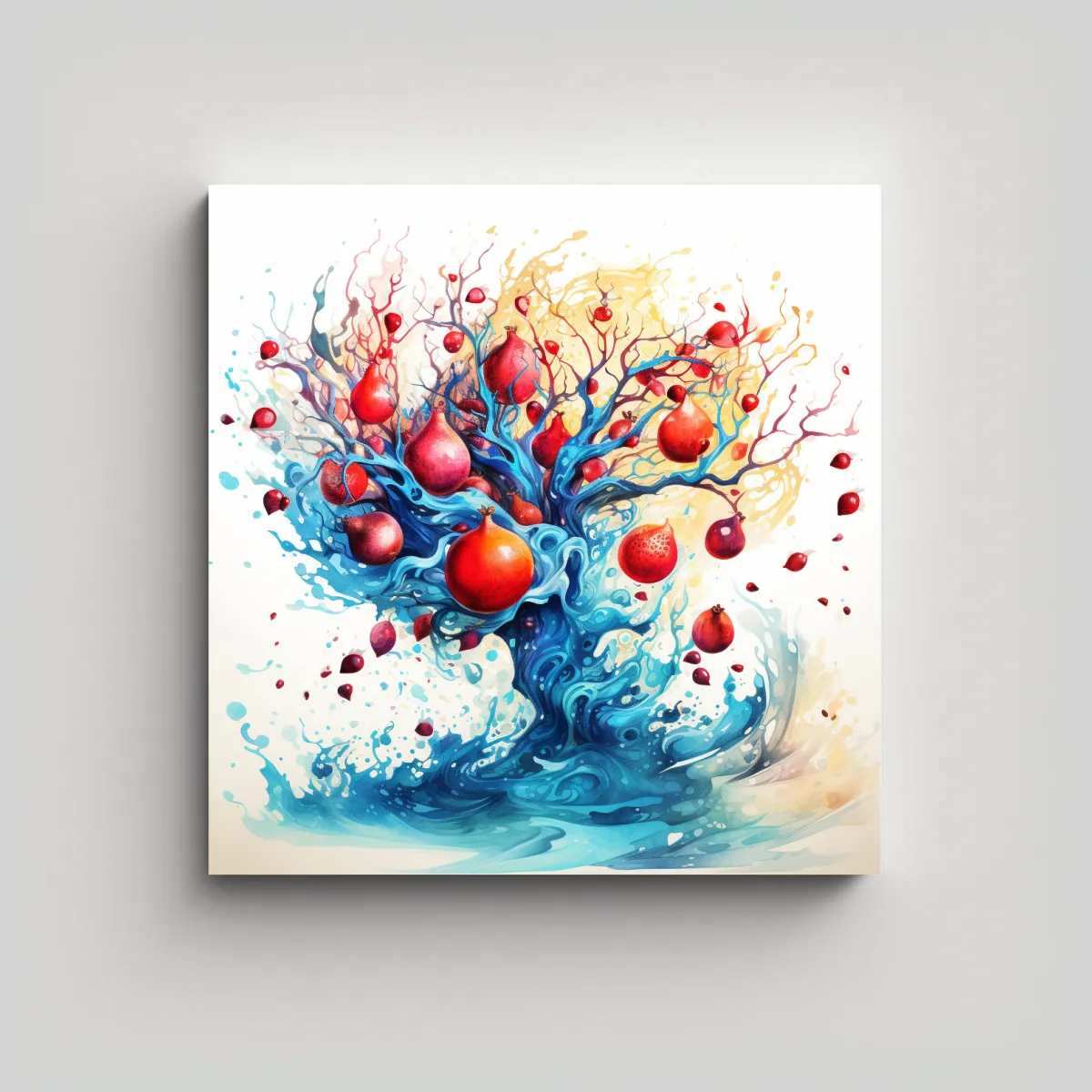 GENERICO - Pintura Abstracta De árbol De Granada En Rojo Y 70x70 Cm