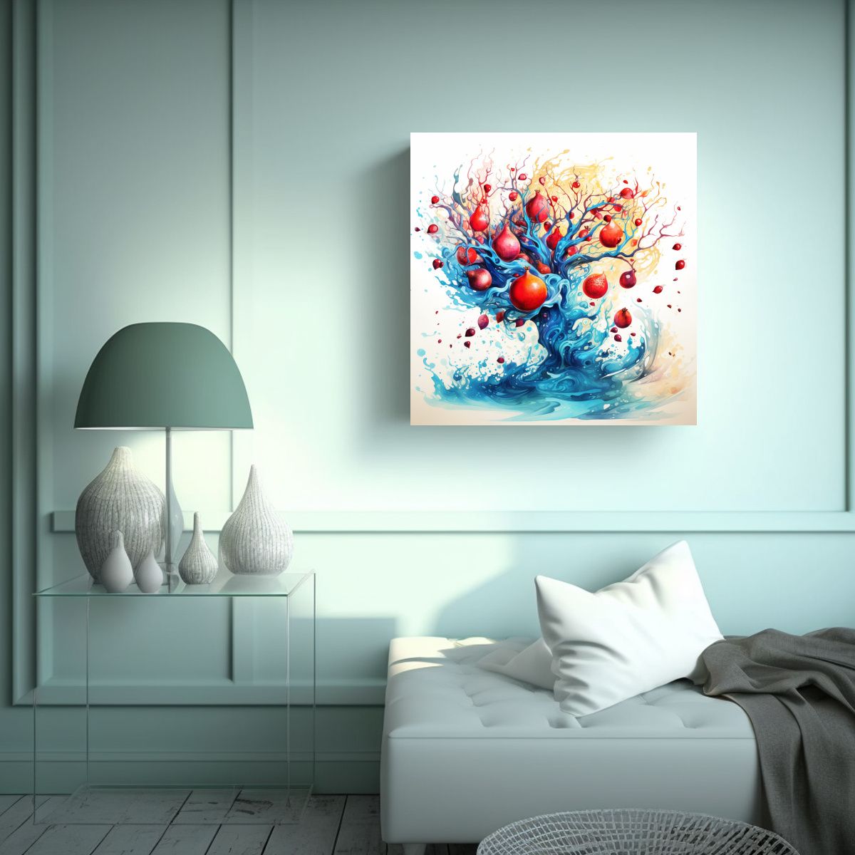 GENERICO - Pintura Abstracta De árbol De Granada En Rojo Y 70x70 Cm