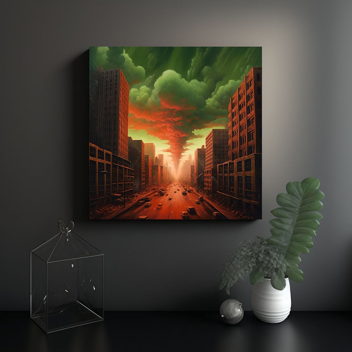 GENERICO - Cuadro Urbano Apocalíptico Modernidad En Lienzo 70x70 Cm