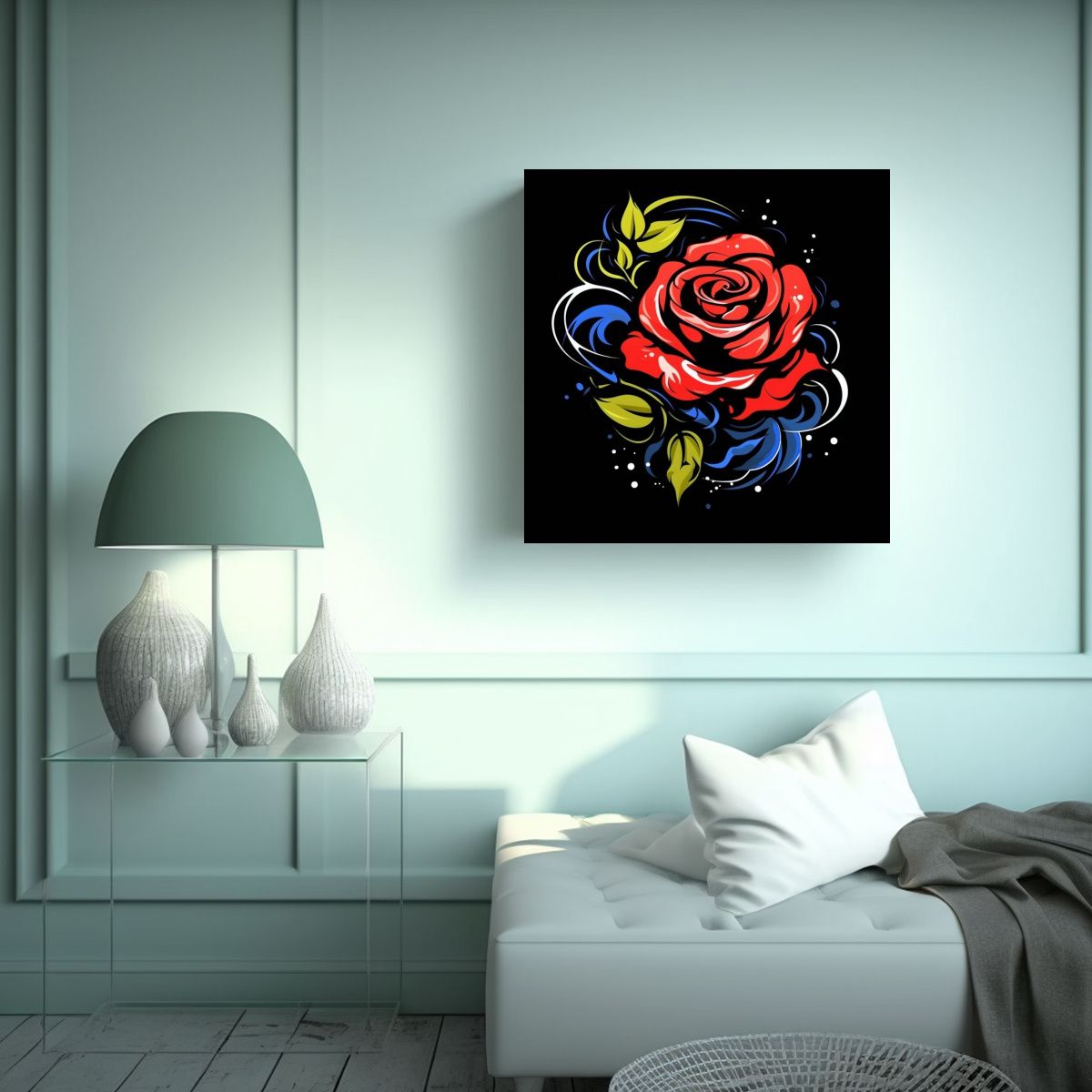 GENERICO - Composición Urbana Diseño De Rosa Graffiti 70x70 Cm.