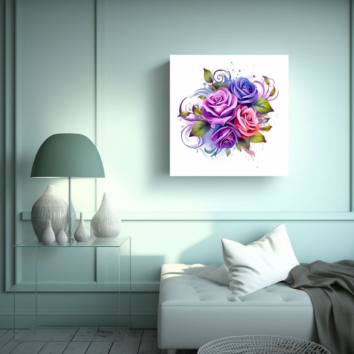 GENERICO - Esquema Moderno De Rosas En Tela En Bastidor 70x70 Cm