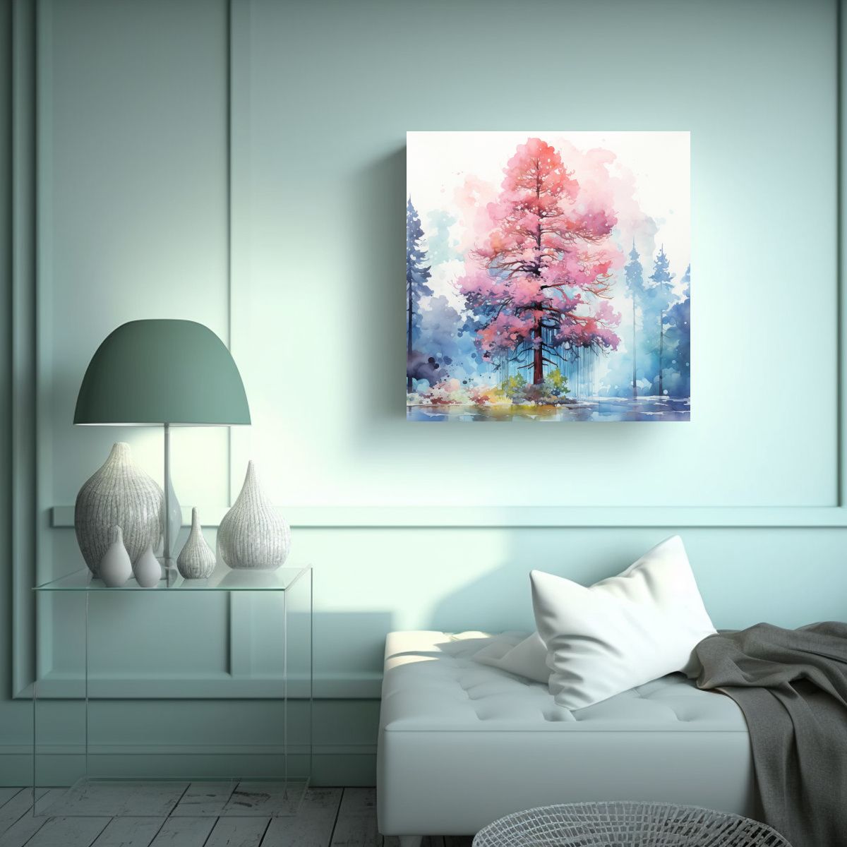 GENERICO - Pintura Abstracta En Colores Rosa Y Azul De Un 90x90 Cm