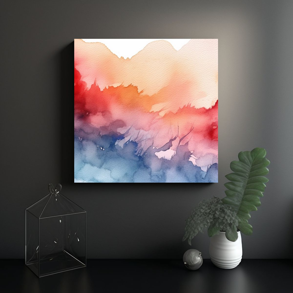 GENERICO - Pintura En Tinta Y Acuarela Abstracta Vitalidad 90x90 Cm