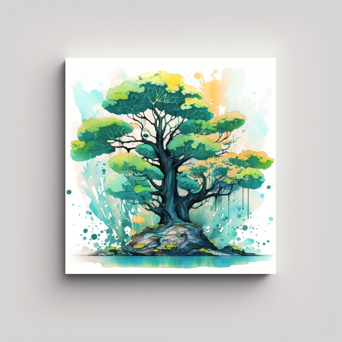 GENERICO - Arte De Pared Figuras Ginkgo Biloba Bonsái Verde 90x90 Cm