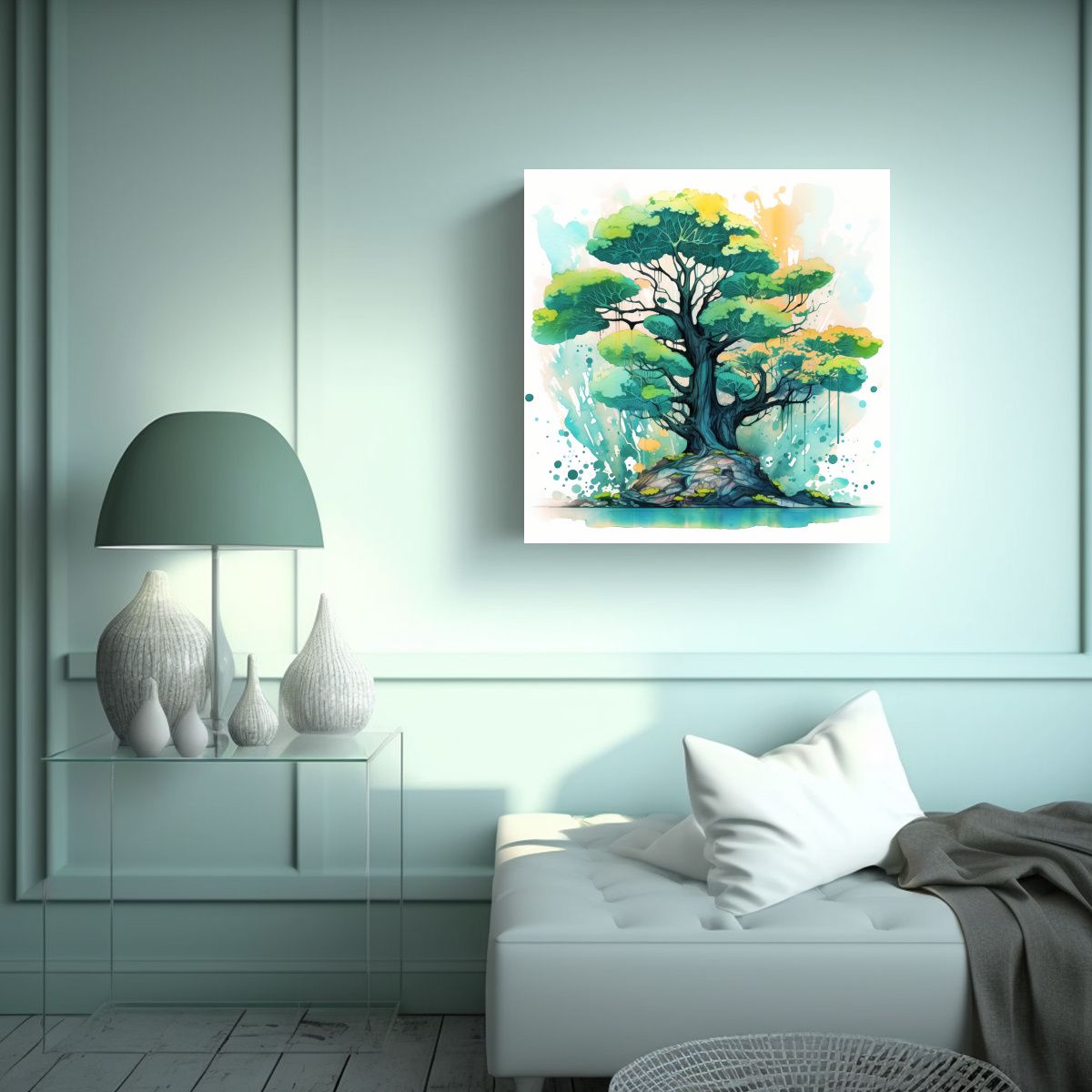 GENERICO - Arte De Pared Figuras Ginkgo Biloba Bonsái Verde 90x90 Cm