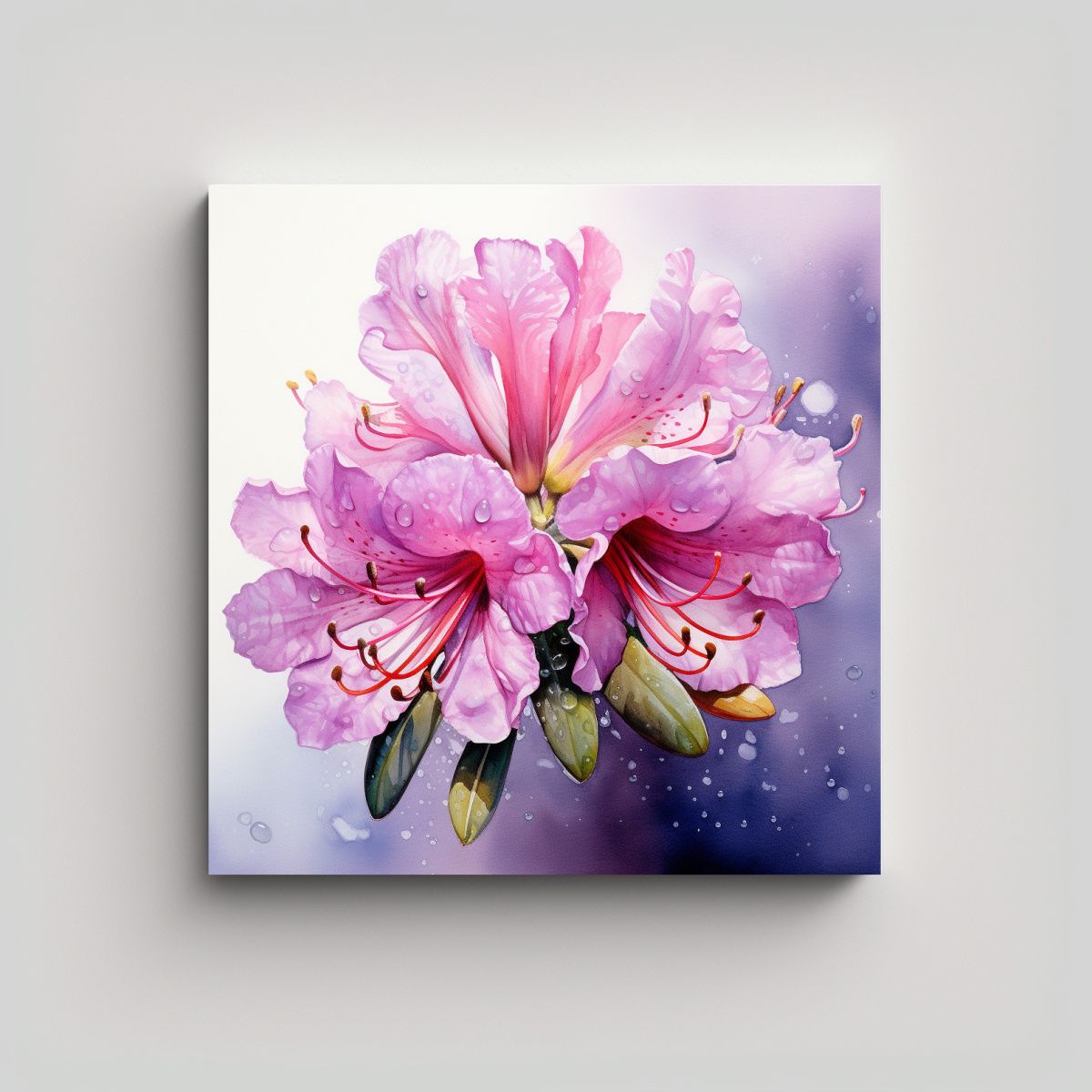 GENERICO - Pintura Abstracta Acuarela Rhododendrons Flores 70x70 Cm.