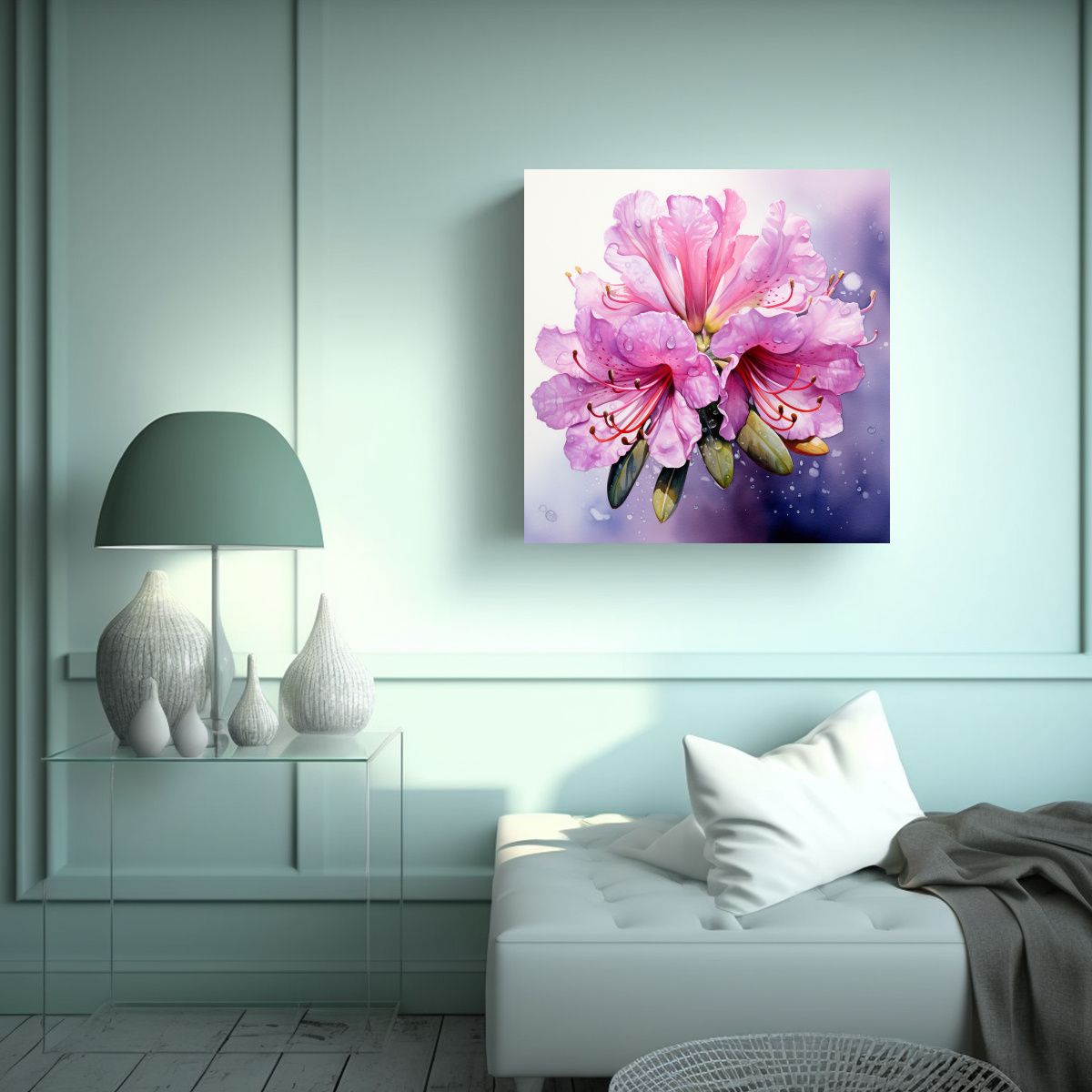 GENERICO - Pintura Abstracta Acuarela Rhododendrons Flores 70x70 Cm.