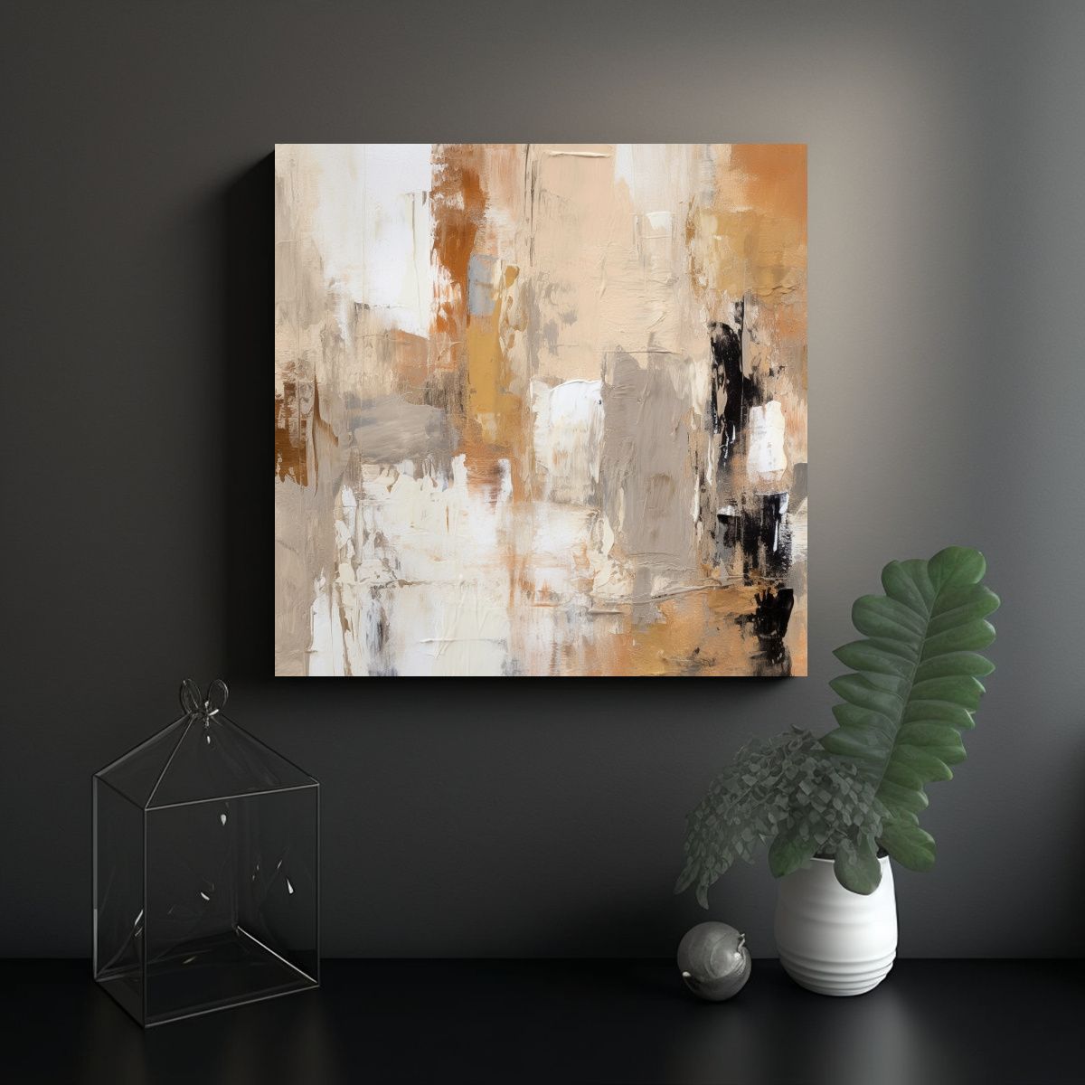 GENERICO - Cuadro En Bastidor Arte Abstracto Neutral Y 70x70 Cm