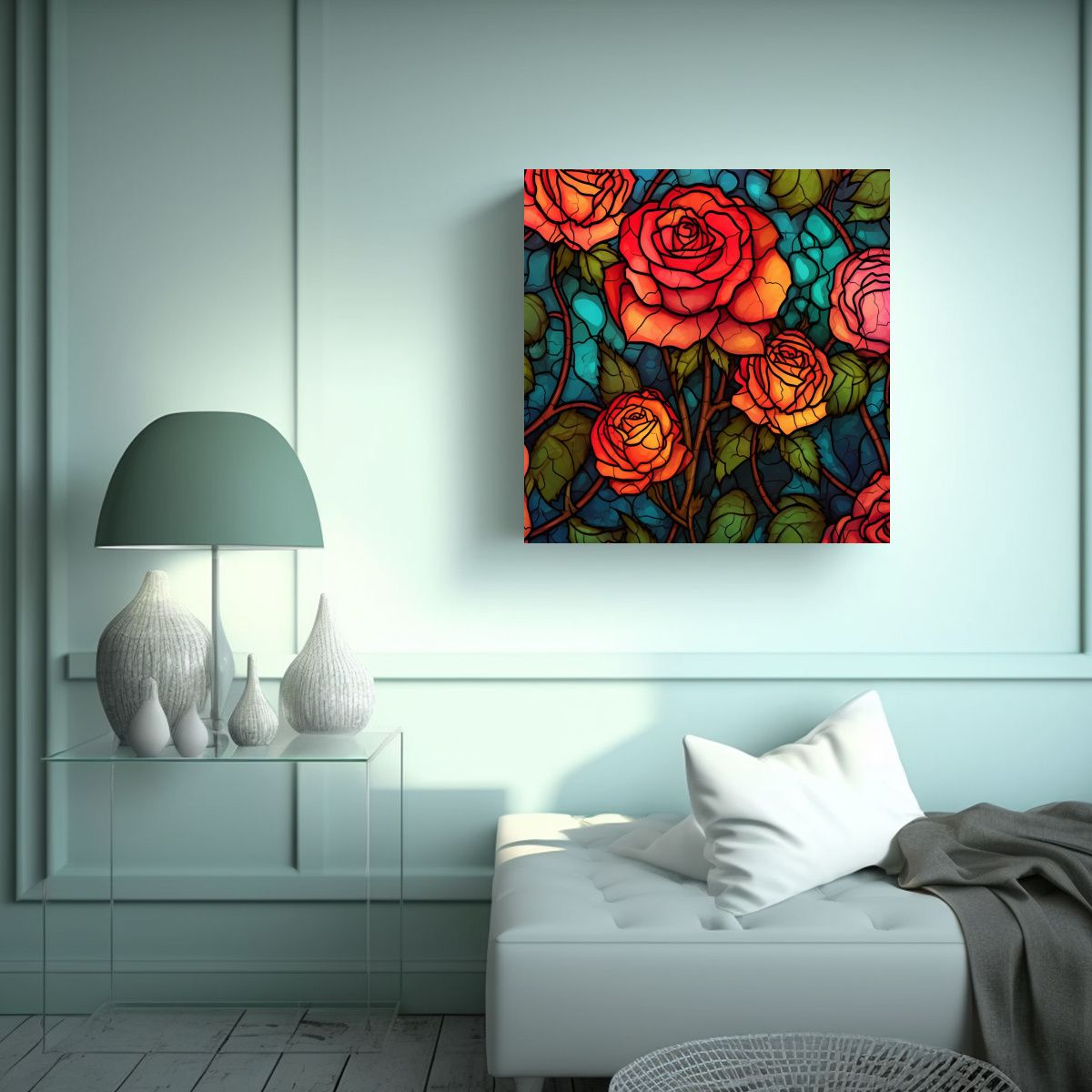 GENERICO - Llamativo Movimiento Composición Vidriera Rosa 80x80 Cm