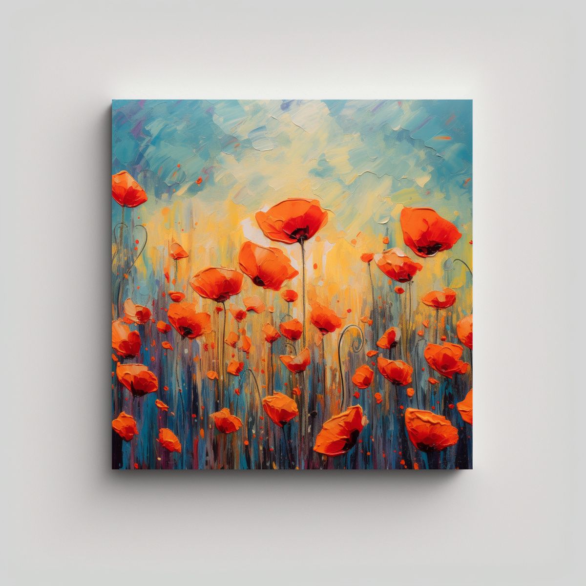 GENERICO - Cuadro Abstracto De Campo De Amapolas 70x70 Cm