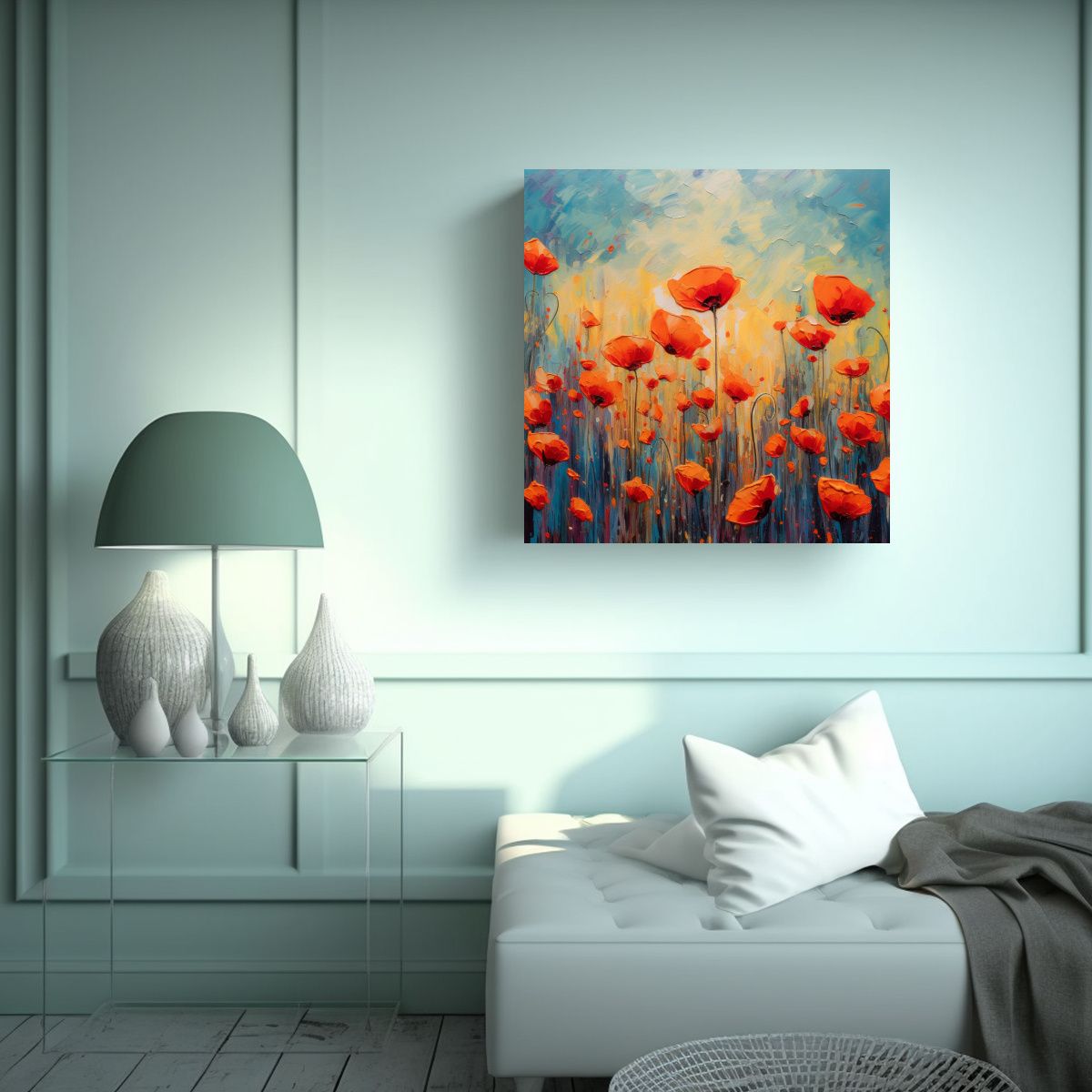 GENERICO - Cuadro Abstracto De Campo De Amapolas 70x70 Cm