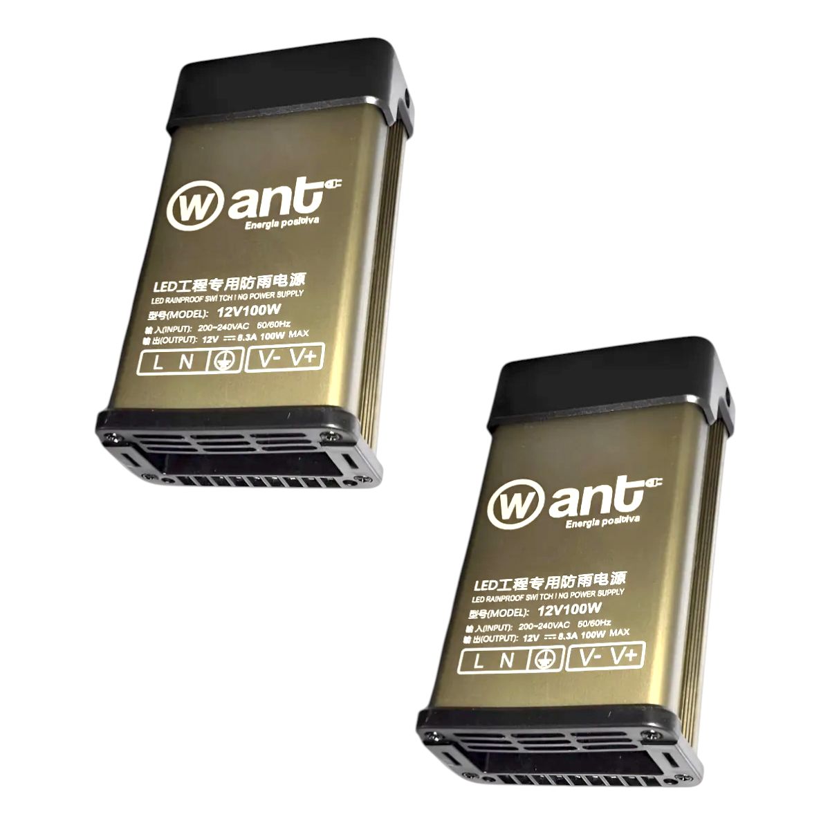 WANT - 2 Fuentes de Poder 12V 8,3A 100W IP44 para Lluvia