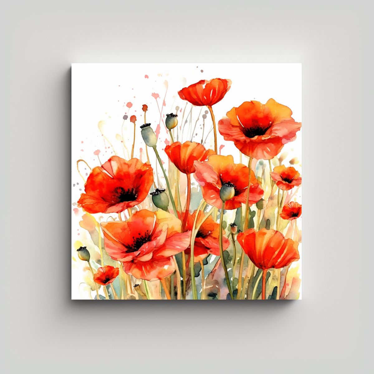 GENERICO - Cuadro Abstracto De Amapolas En Acuarela Y 90x90 Cm