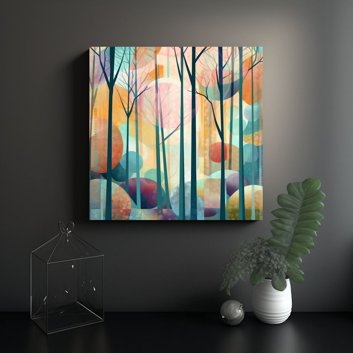 GENERICO - Cuadros Abstracción Arte Grafico En Tonos Pastel 80x80 Cm