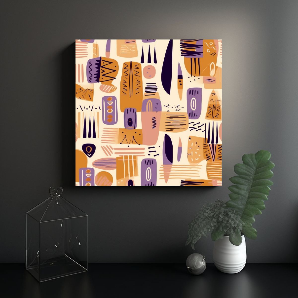 GENERICO - Pintura Decorativa Con Patrón En Tonos 80x80 Cm