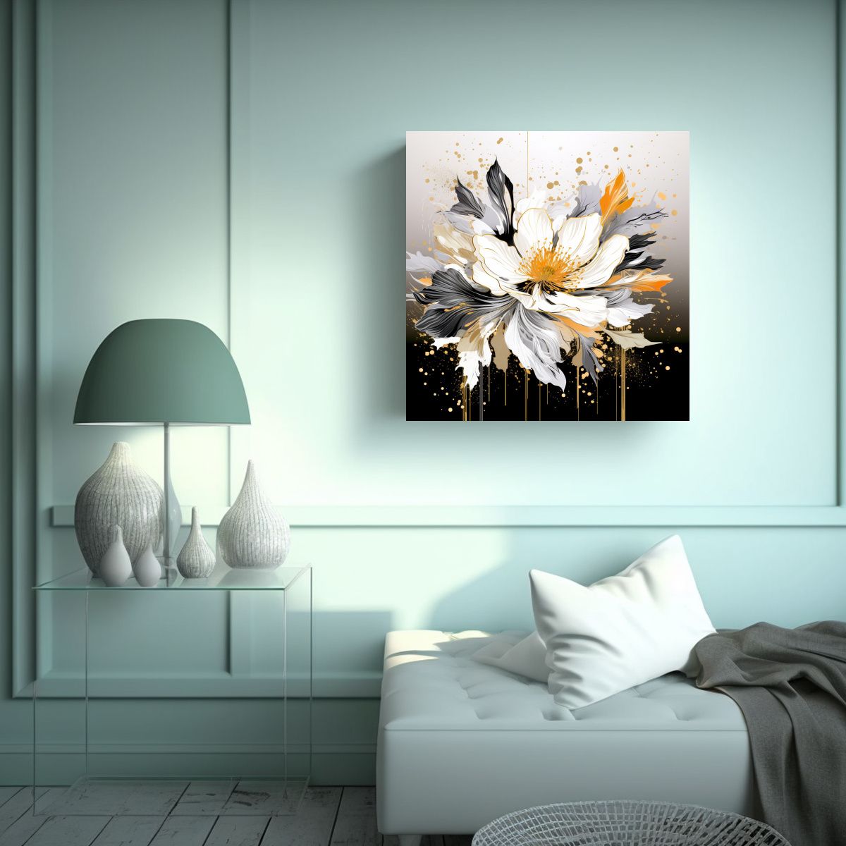 GENERICO - Pintura De Pared Vanguardia En Blanco Y Dorado 90x90 Cm