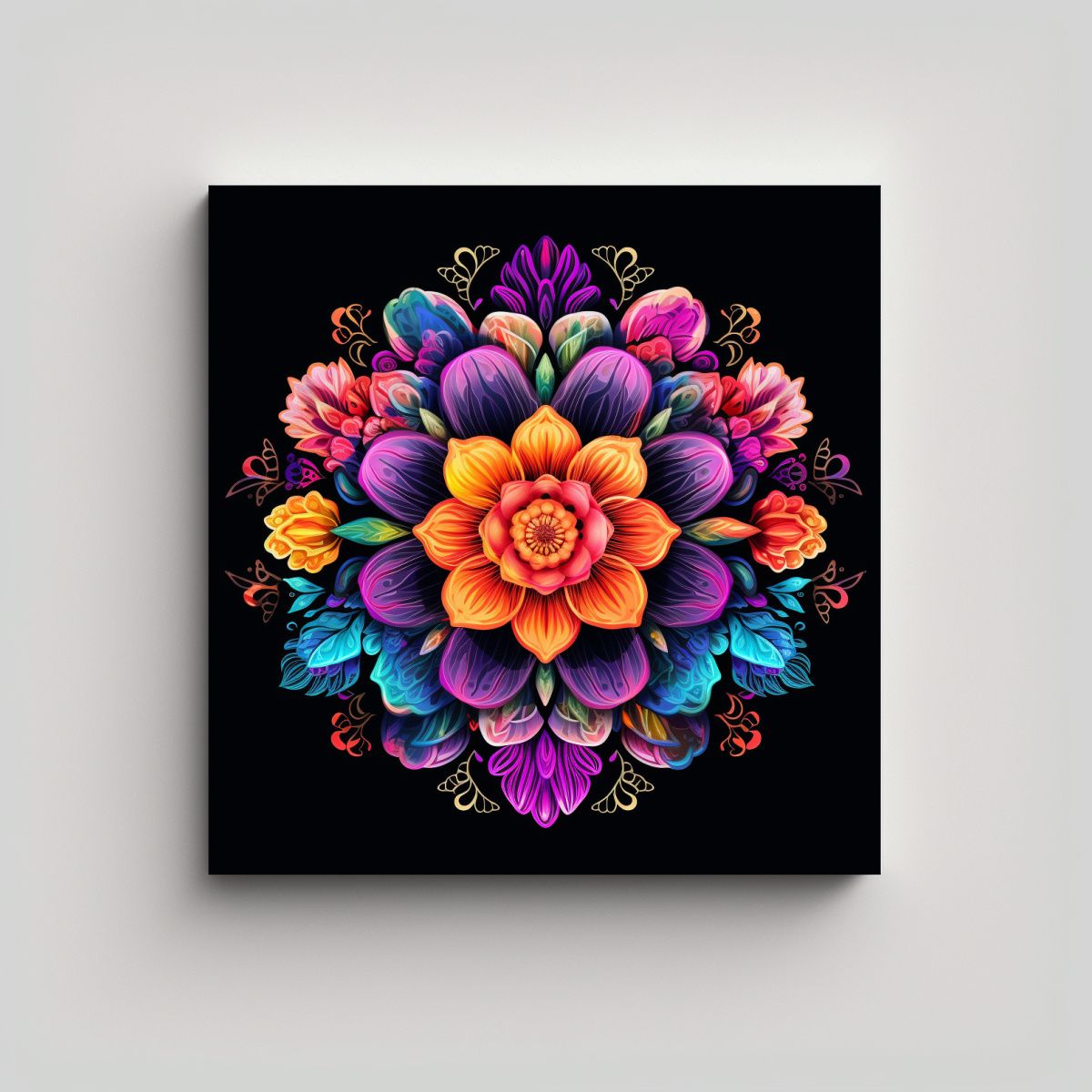GENERICO - Cuadro Mandala Floral En Armonía De Colores 90x90 Cm.
