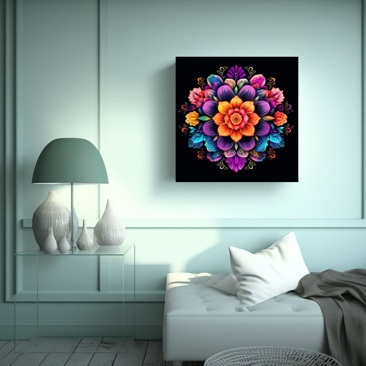 GENERICO - Cuadro Mandala Floral En Armonía De Colores 90x90 Cm.