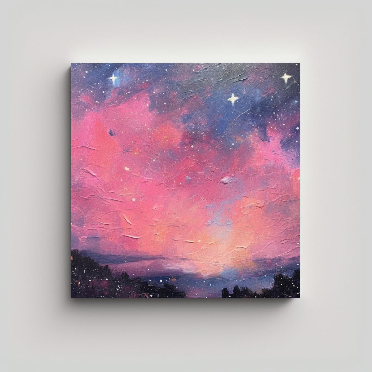 GENERICO - Cuadro Juvenil De Acuarela Cielo Estrellado Rosa 80x80 Cm