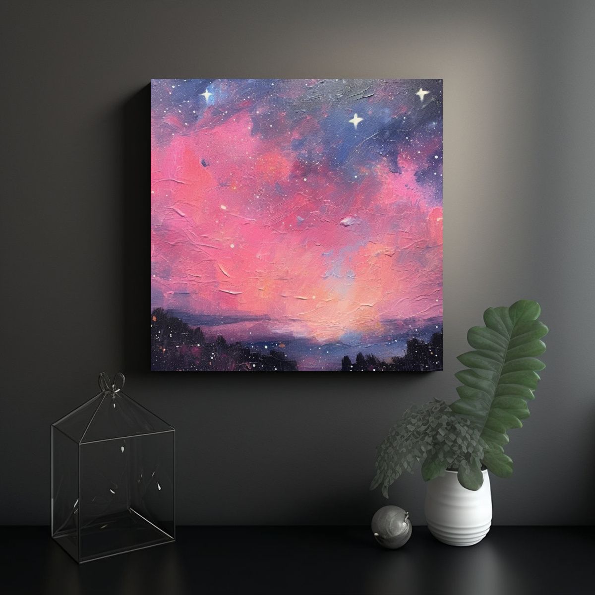 GENERICO - Cuadro Juvenil De Acuarela Cielo Estrellado Rosa 80x80 Cm