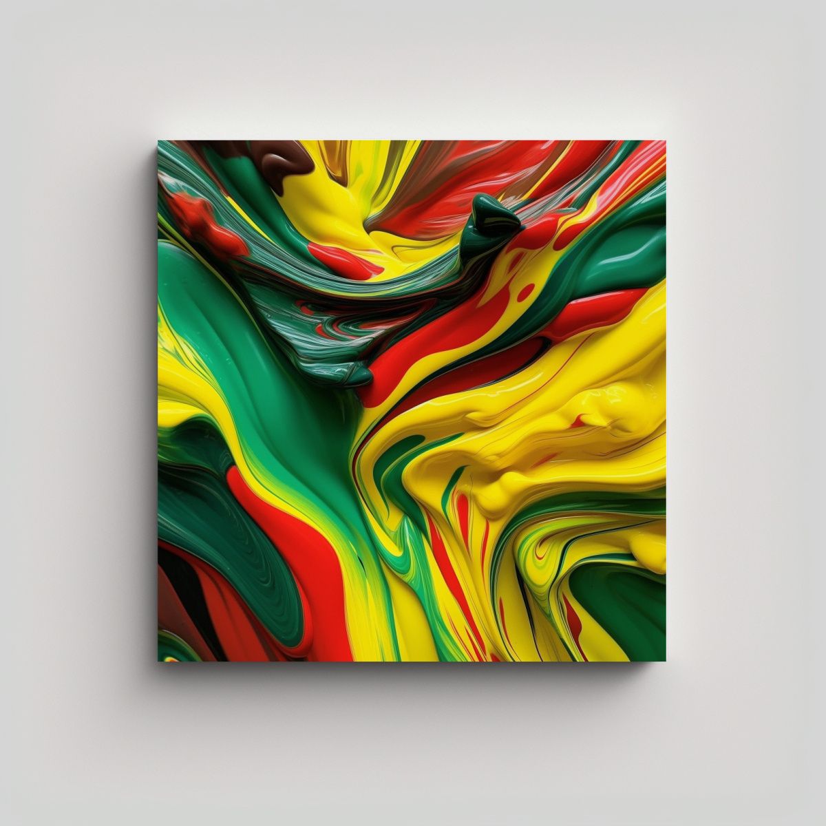 GENERICO - Cuadro Abstracto En Tela Con Textura Roja Y Verde 70x70 Cm.