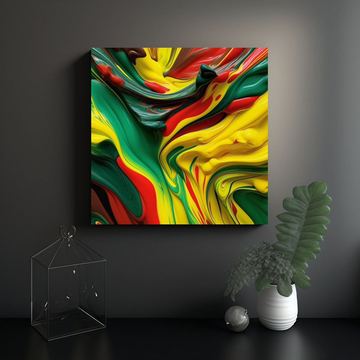 GENERICO - Cuadro Abstracto En Tela Con Textura Roja Y Verde 70x70 Cm.