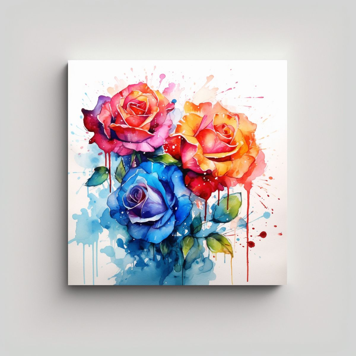 GENERICO - Cuadro Abstracto De Rosas Efecto Acuarela Y 70x70 Cm