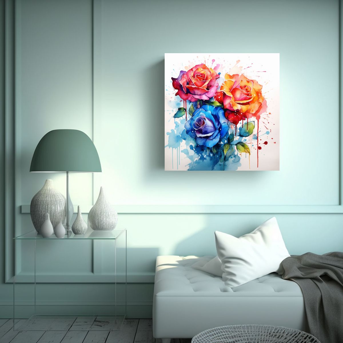 GENERICO - Cuadro Abstracto De Rosas Efecto Acuarela Y 70x70 Cm