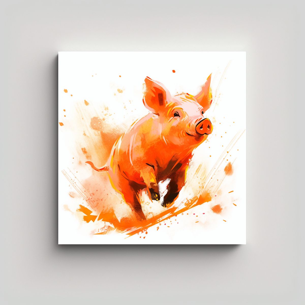 GENERICO - Cuadro De Cerdos En Colores Naranjas Estilo Neo 80x80 Cm